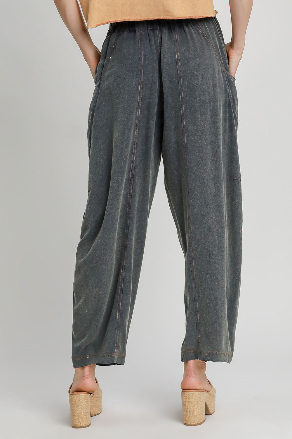 Elastic Waist Baggy Fit Resort Pants with Pockets