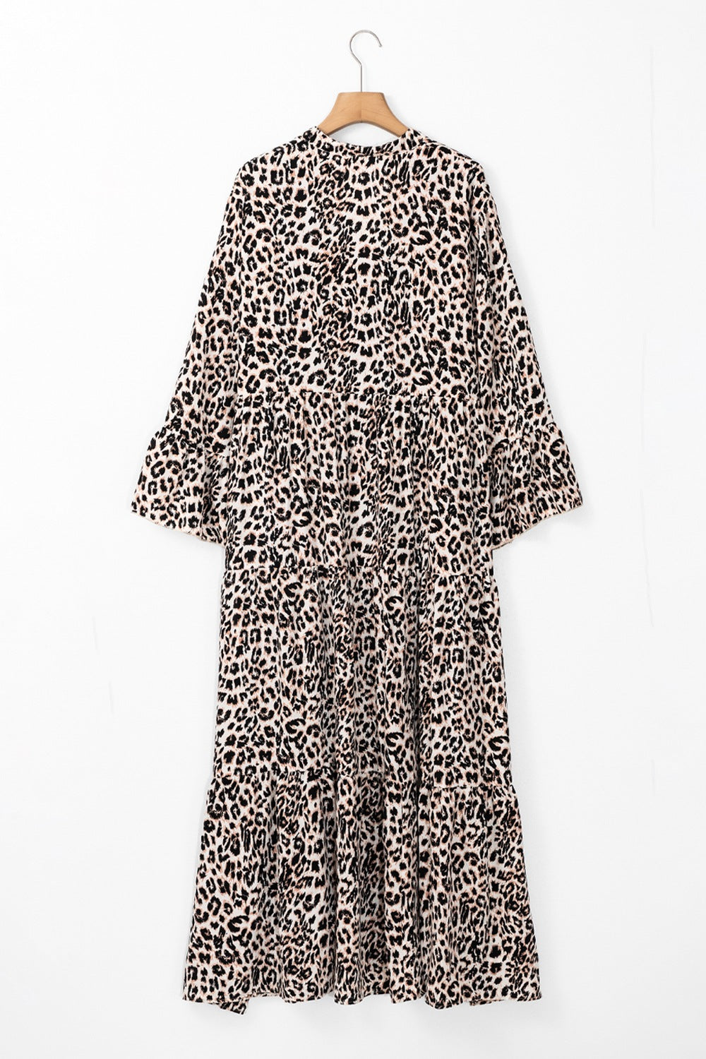 Leopard Notched Long Sleeve Maxi Resort Dress