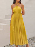 Swiss Dot Backless Yellow Maxi Resort Dress