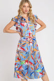 Full Size Tropical Leaf Vacation Midi Dress