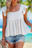 Full Size Ruffled Square Neck Cap Sleeve Blouse