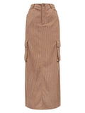 Slit Corduroy Maxi Skirt with Pockets