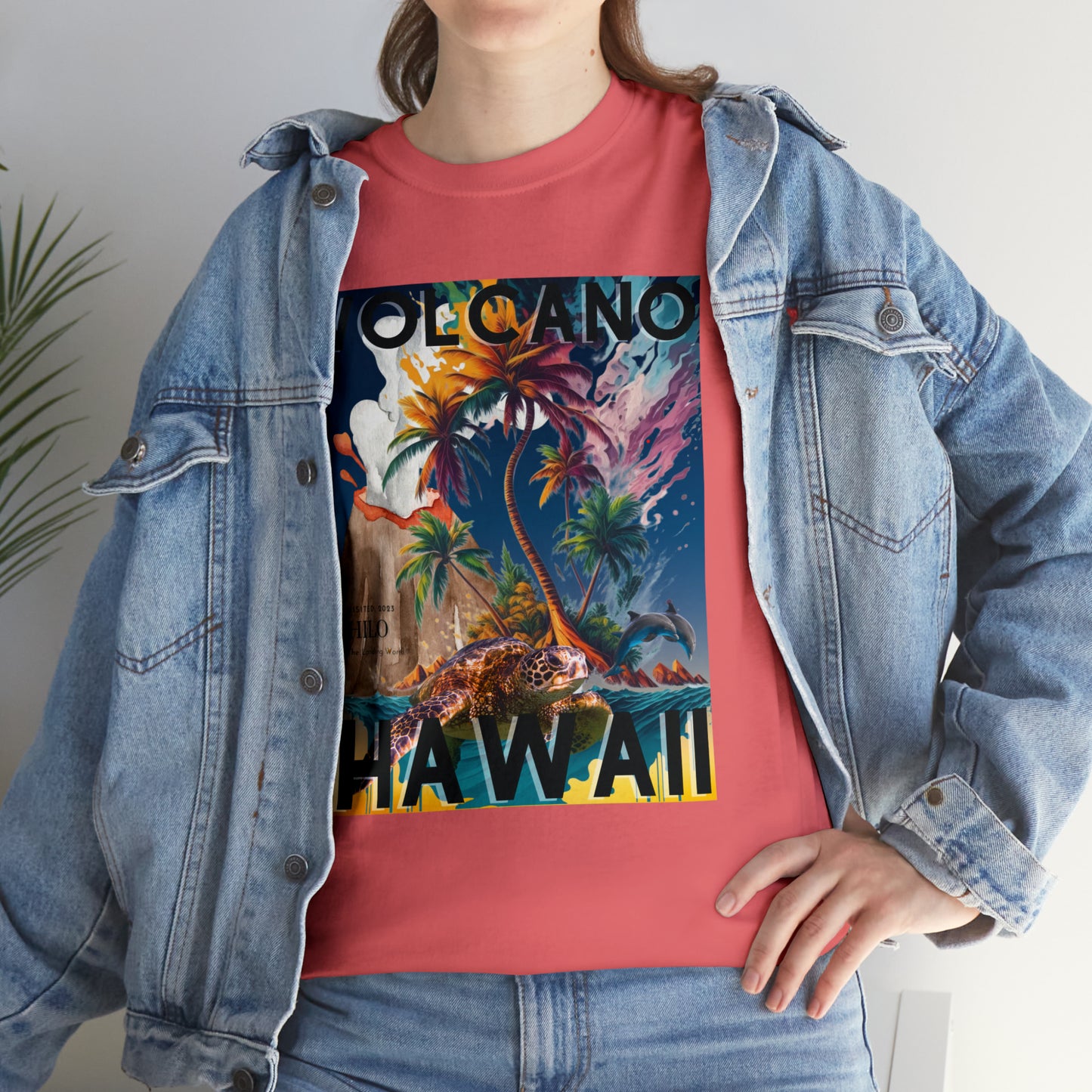 Volcano Hawaii Shirt, Hawaii Volcano Unisex T-Shirt with Dolphins and Sea Turtle