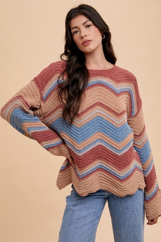 Zig-Zag Round Neck Sweater