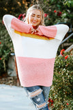 Plus Size Color Block Round Neck Sweater