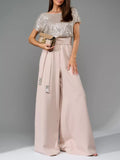 Full Size Sequin Short Sleeve Wide Leg Jumpsuit