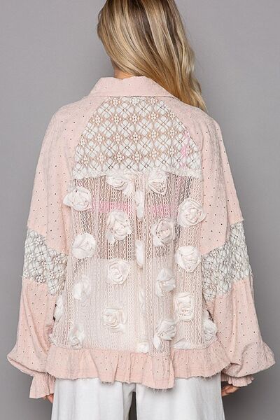 Flower Pearl Detail Lace Patchwork Boho Shirt