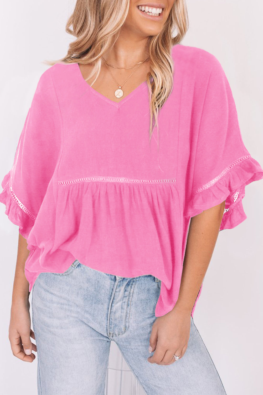 Boho Flounce Sleeve Babydoll Resort Blouse