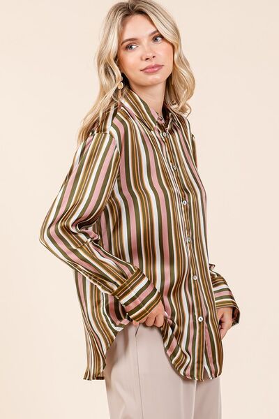 Striped Button Down Satin Resort Shirt