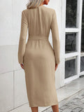 Collared Neck Roll-Tab Sleeve Dress