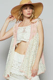 Pearl Detail Open Front Sleeveless Boho Cardigan