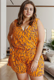 Plus Size Tiger Printed V-Neck Sleeveless Romper