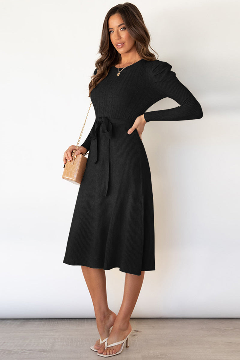 Long Sleeve Tie Waist Midi Sweater Dress