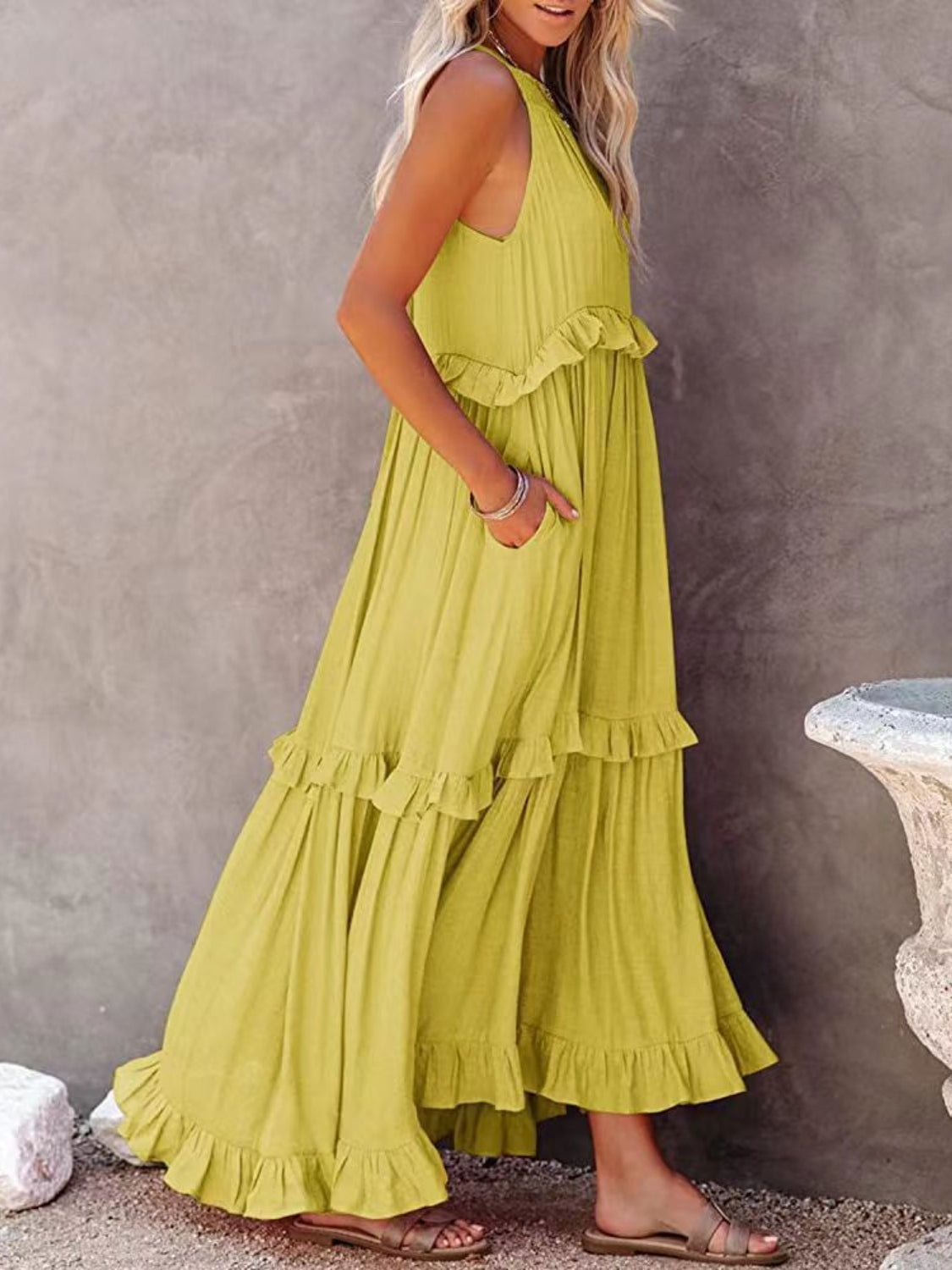 Ruffled Resort Maxi Dress with Pockets