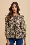 Tied Leopard Round Neck Peplum Resort Blouse