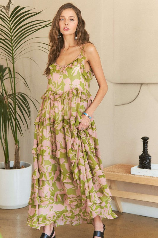 Ruffled Tiered Romantic Resort Cami Maxi Dress