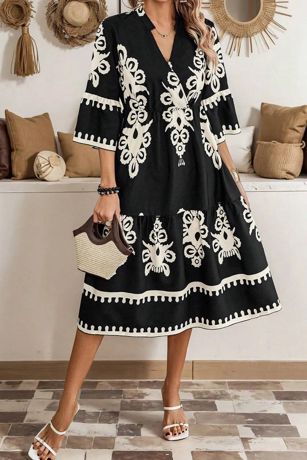 Printed Half Sleeve Midi Dress