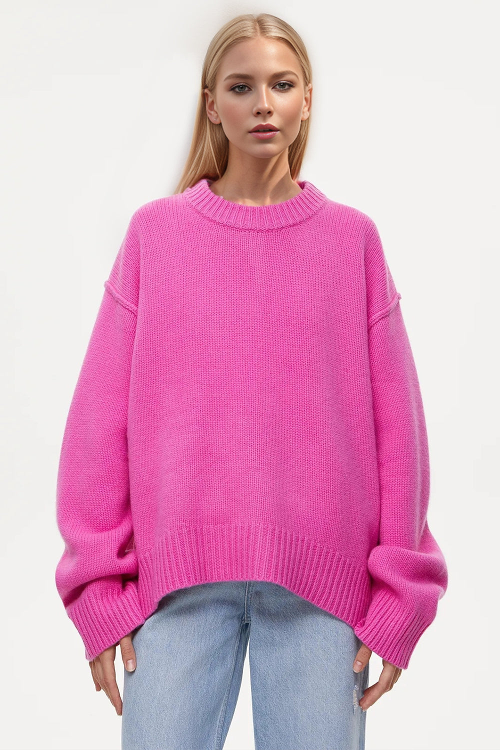 Round Neck Dropped Shoulder Sweater