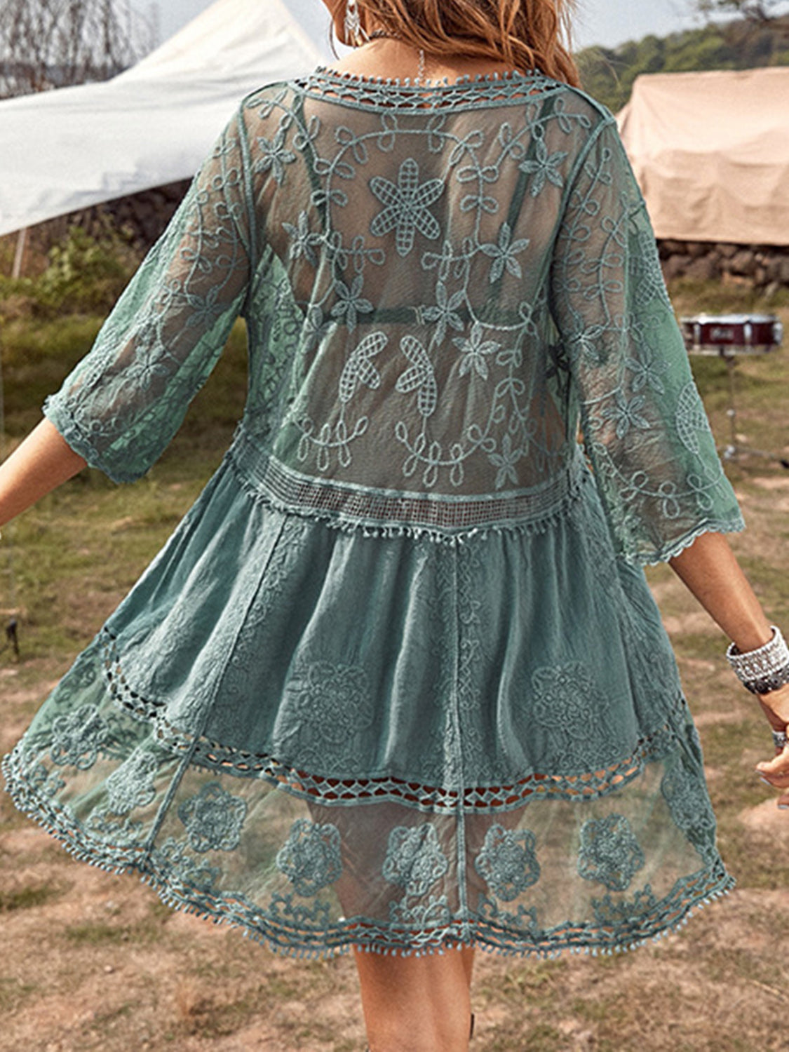 Lace Detail Plunge Cover-Up Beach Dress