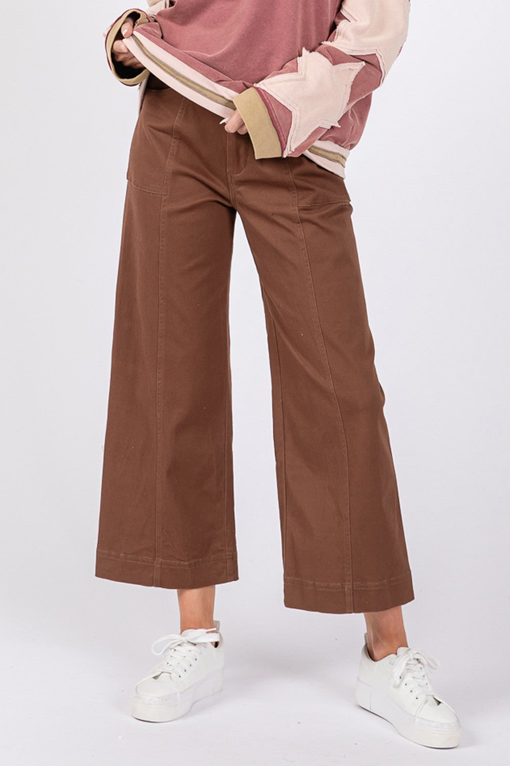 Boho Brown Wide Leg Cropped Pants