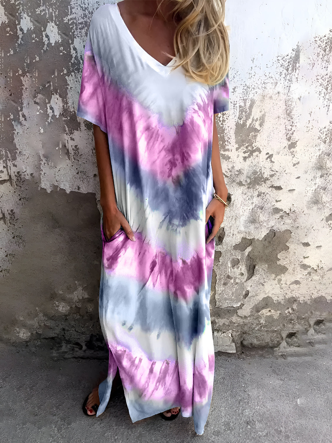 Beachy Tie-Dye Short Sleeve Maxi Dress