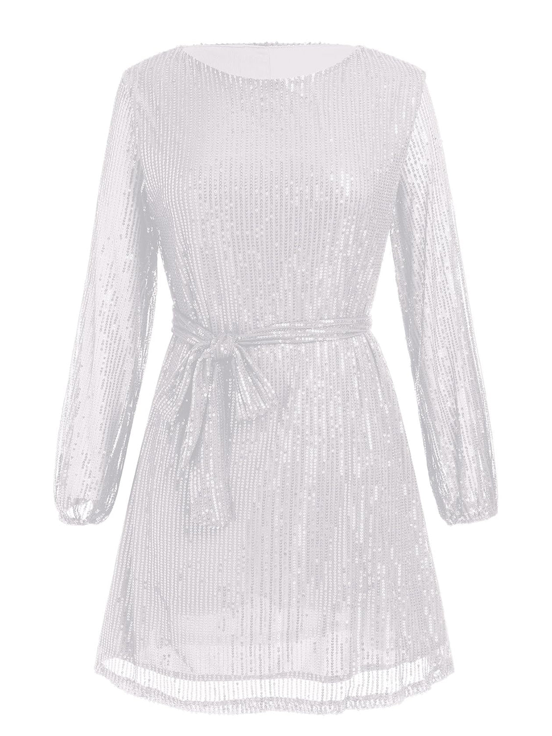 Sequin Tie Waist Long Sleeve Mini Cocktail Dress