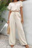 Round Neck Short Sleeve Top and Resort Pants Set