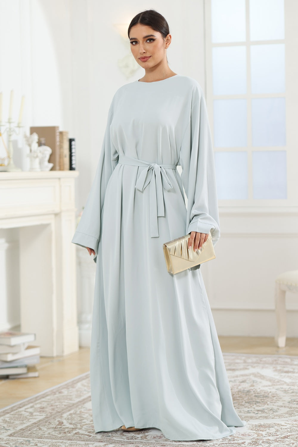 Kimono Sleeve Tie Waist Maxi Resort Dress