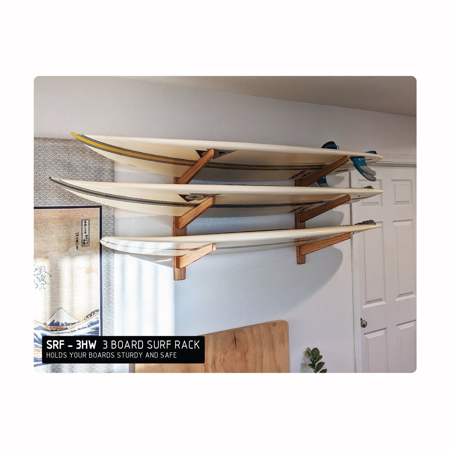 Wall Mount Surf Rack / 3 Board Surf Rack / Wood Surf Rack