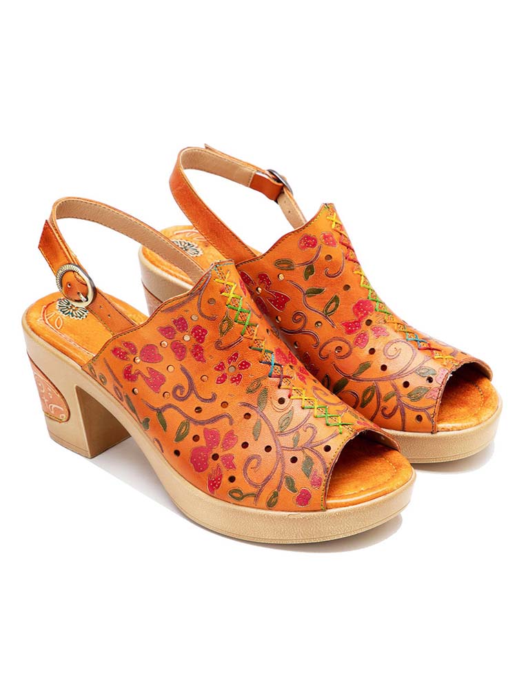 Artisan Handmade Fish Mouth Genuine Leather High Heel Sandals