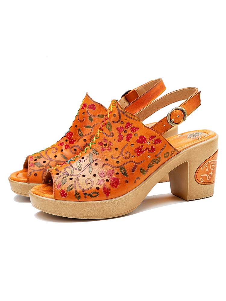 Artisan Handmade Fish Mouth Genuine Leather High Heel Sandals