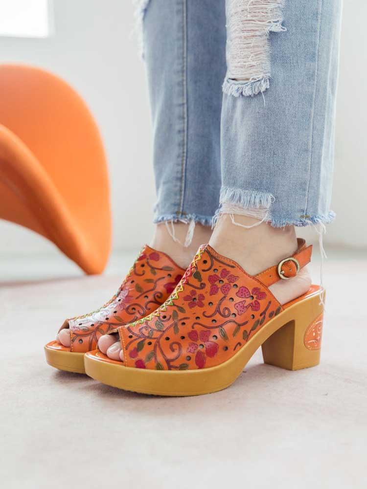 Artisan Handmade Fish Mouth Genuine Leather High Heel Sandals