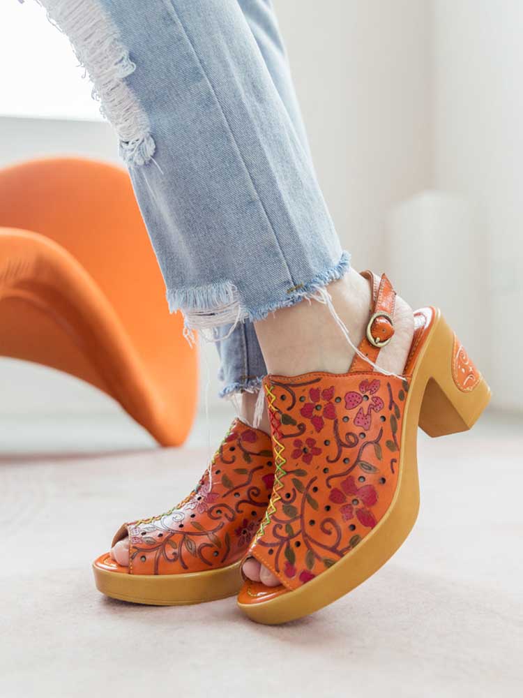 Artisan Handmade Fish Mouth Genuine Leather High Heel Sandals