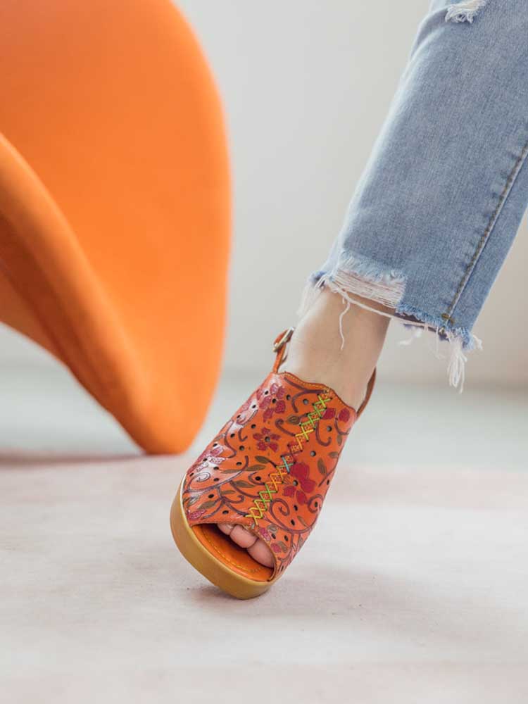 Artisan Handmade Fish Mouth Genuine Leather High Heel Sandals