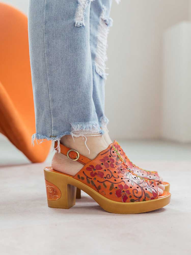 Artisan Handmade Fish Mouth Genuine Leather High Heel Sandals