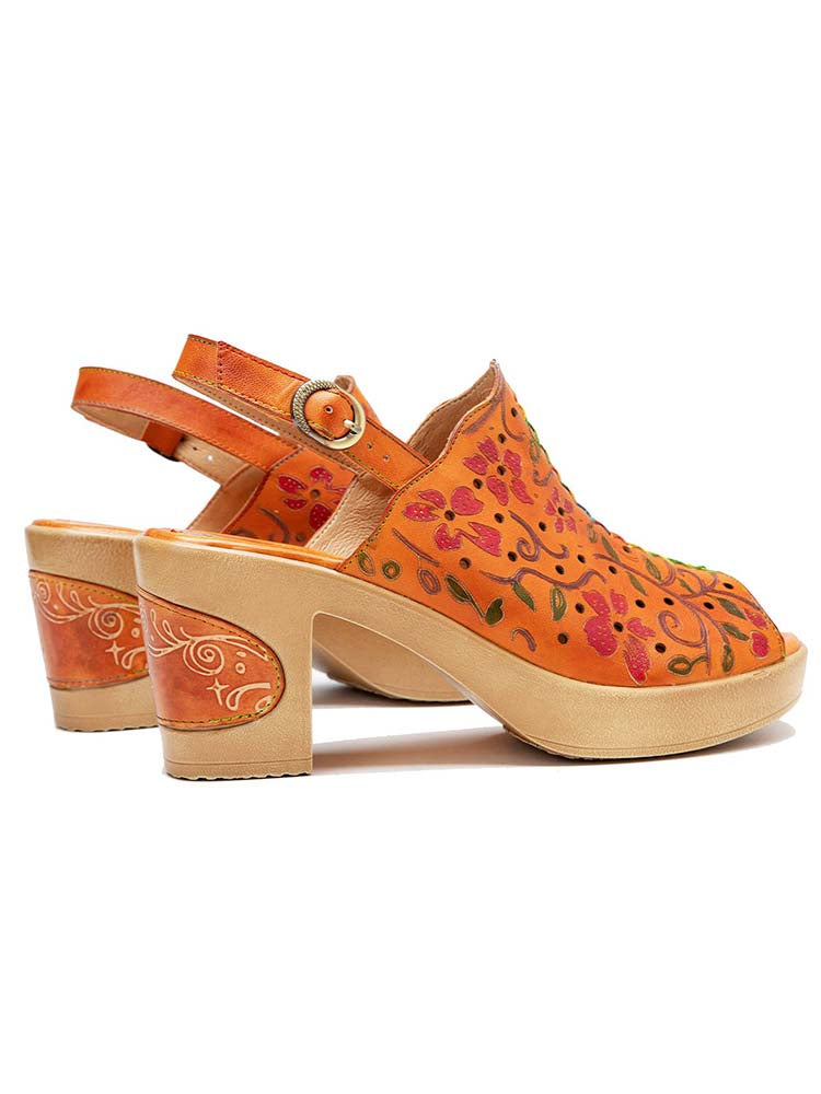 Artisan Handmade Fish Mouth Genuine Leather High Heel Sandals