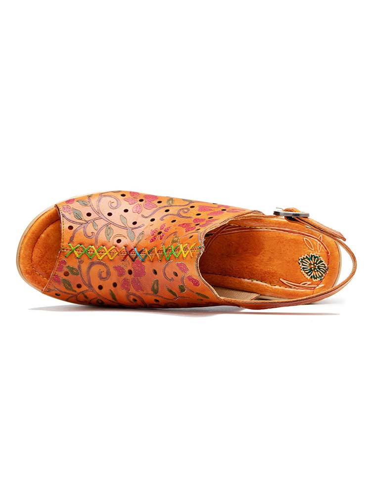 Artisan Handmade Fish Mouth Genuine Leather High Heel Sandals