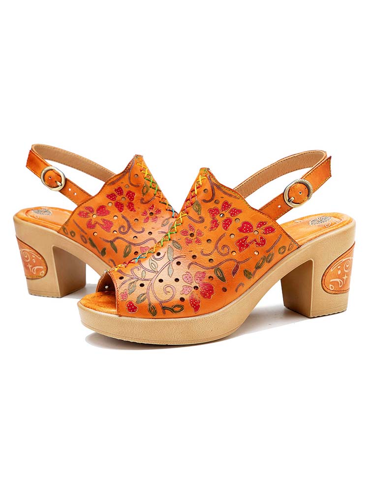 Artisan Handmade Fish Mouth Genuine Leather High Heel Sandals
