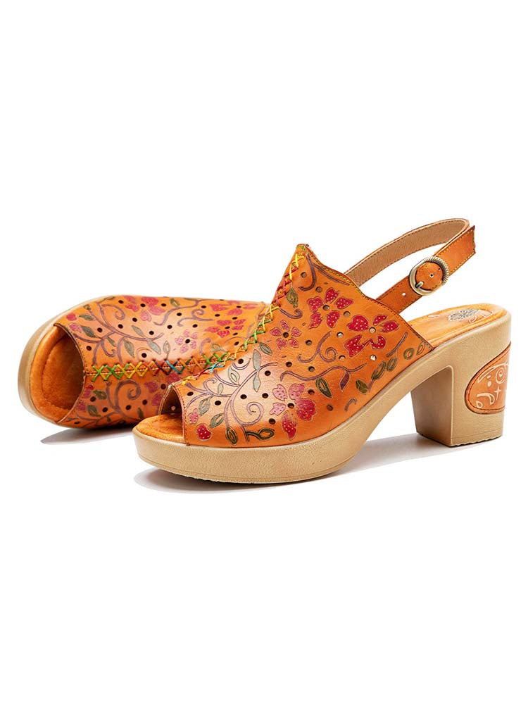 Artisan Handmade Fish Mouth Genuine Leather High Heel Sandals