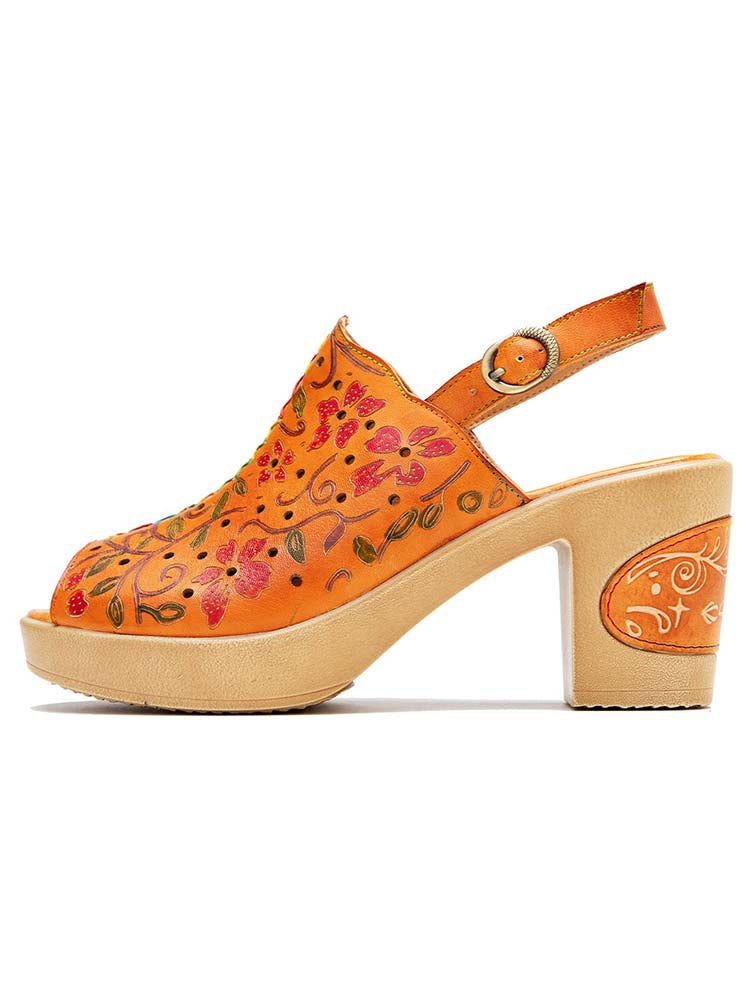 Artisan Handmade Fish Mouth Genuine Leather High Heel Sandals