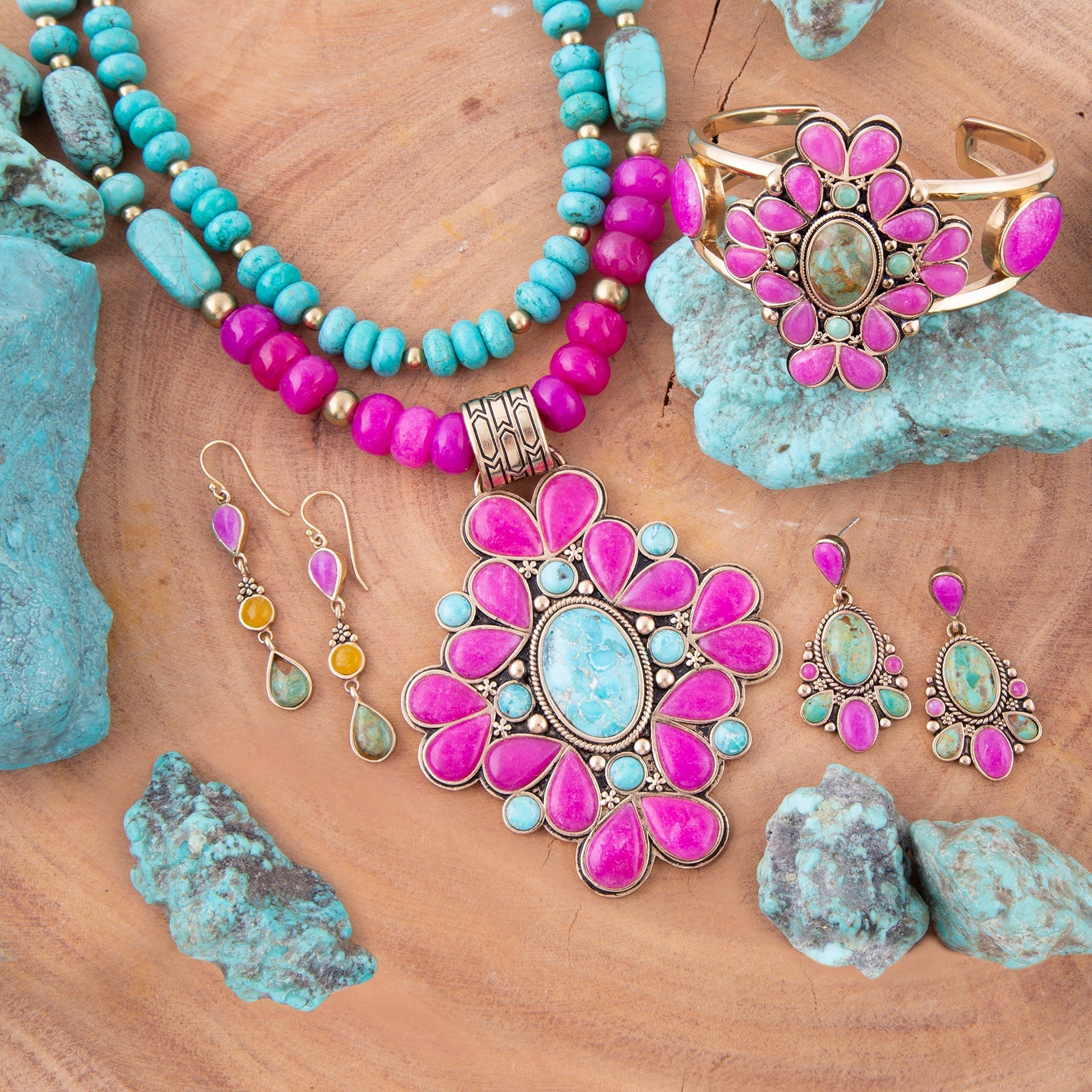 Barcelona Pink Agate Cross Golden Pendant Necklace - Handcrafted