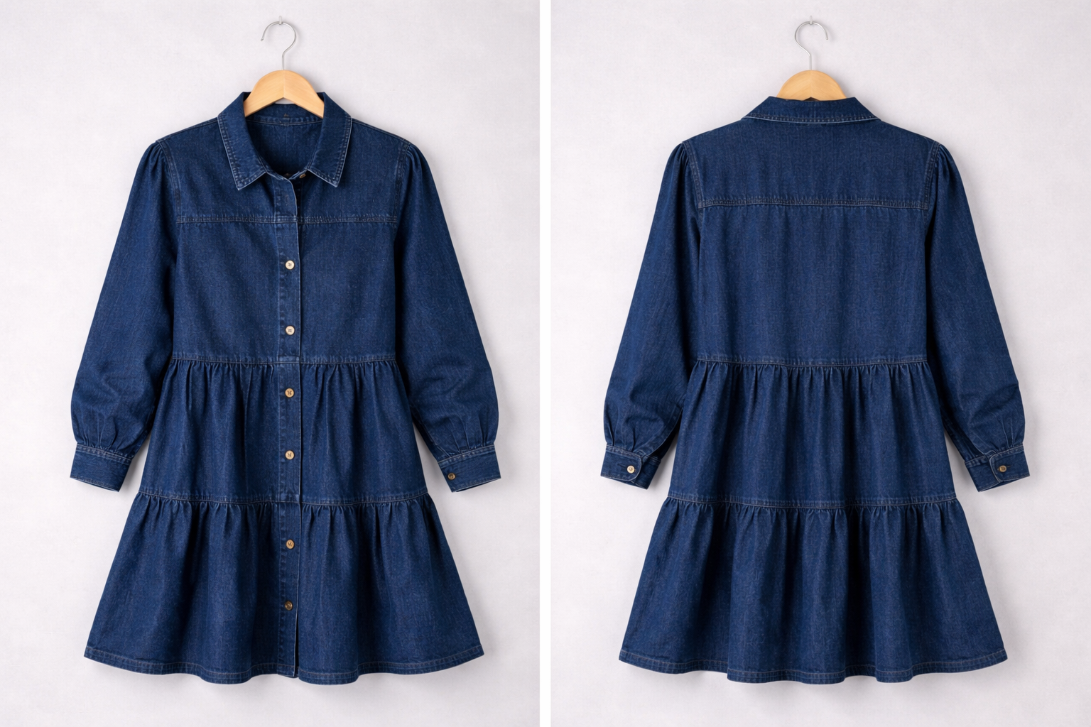 Button Down Babydoll Ruffle Soft Denim Mini Dress