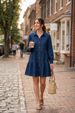 Button Down Babydoll Ruffle Soft Denim Mini Dress
