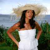 The Catalina Frayed Straw Sun Hat In Beige - Handmade