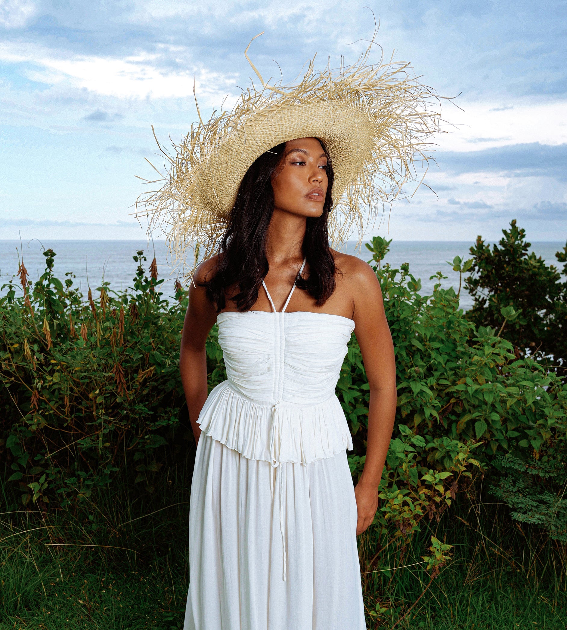 The Catalina Frayed Straw Sun Hat In Beige - Handmade