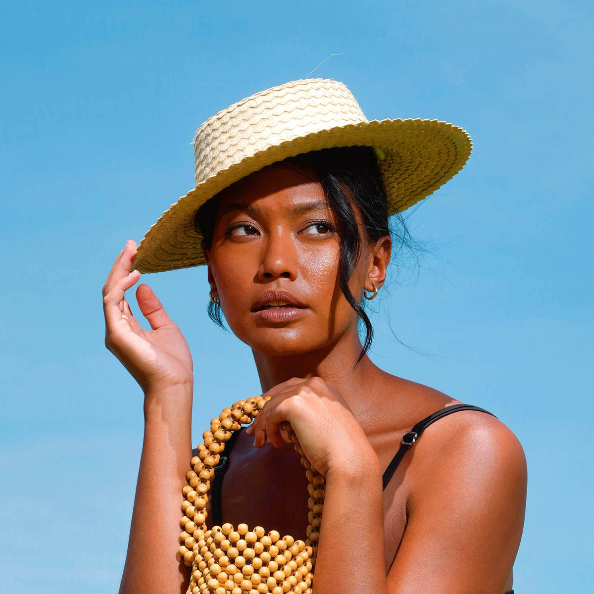The Celeste Woven Straw Hat In Beige Handmade in Bali