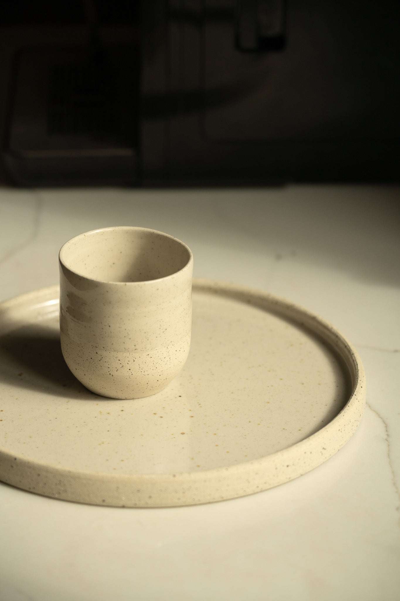 Handmade Stoneware Pottery Plate — White with Speckles