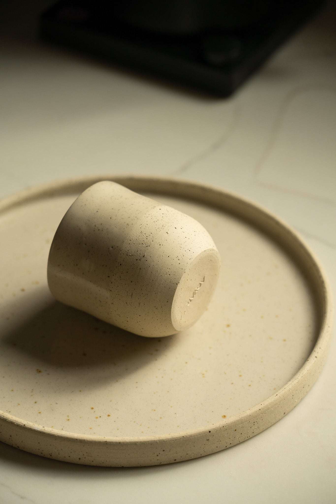 Handmade Stoneware Pottery Plate — White with Speckles