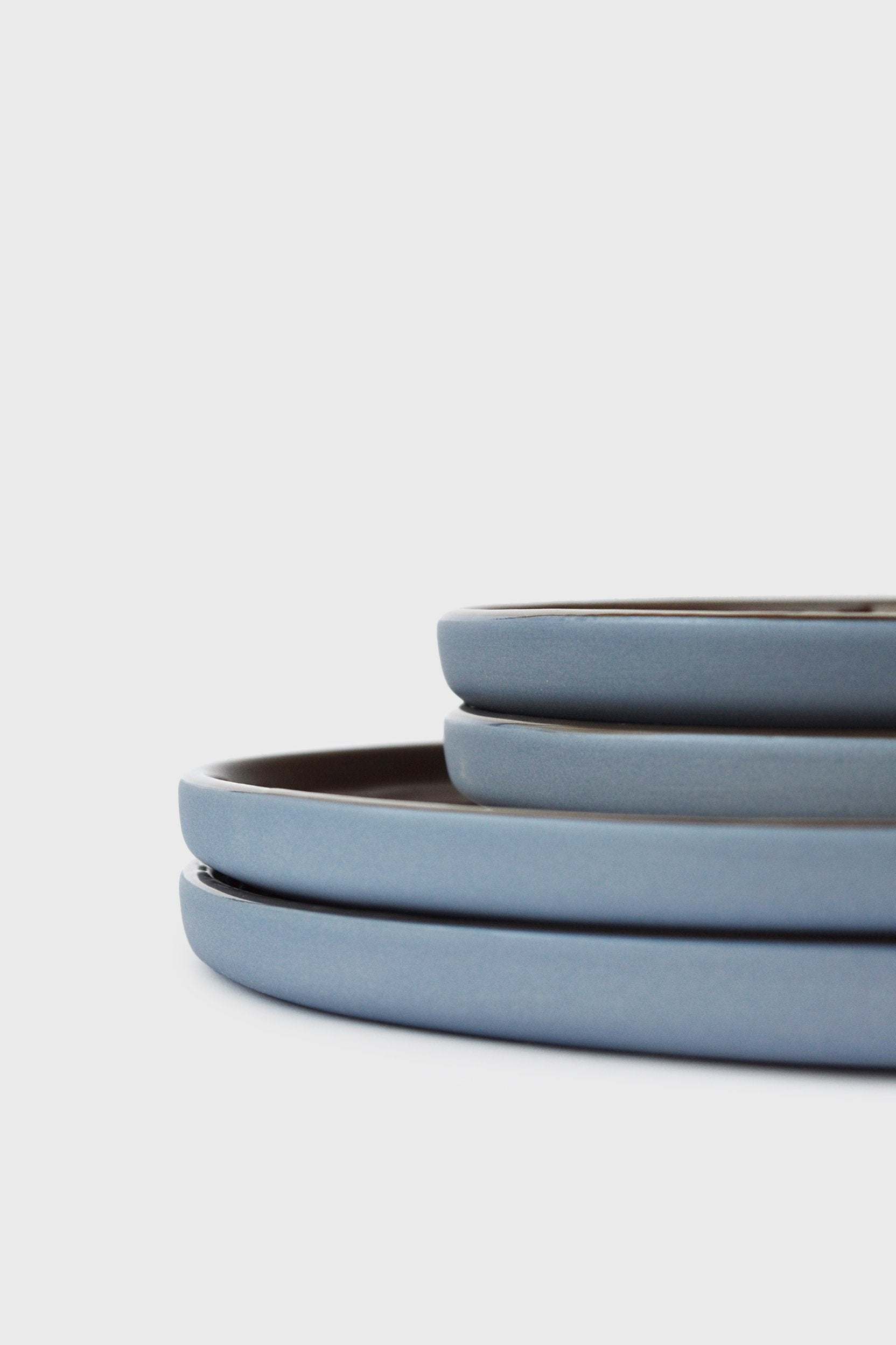 Handmade Blue Porcelain Dinner Plates. Forget-me-not/Chocolate