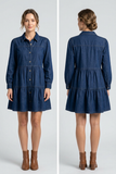 Button Down Babydoll Ruffle Soft Denim Mini Dress